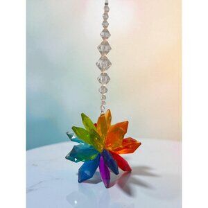 Ganz Rainbow Acrylic Starburst Suncatcher Hanging Prism Ornament With Beaded Str